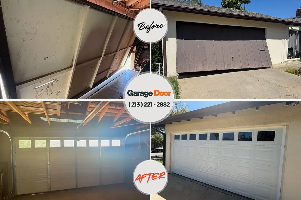 Before and after: garage door repair Sanborn, NY